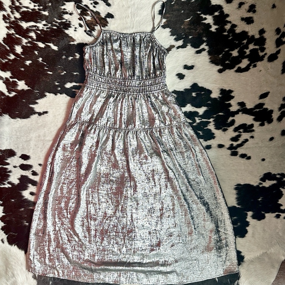 Y2K Old Navy Silver Metallic Midi Dress Size Small